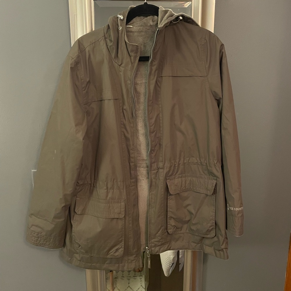 Windbreaker Rain Jacket Faux-Fur Lined Reversible Light Brown Size L